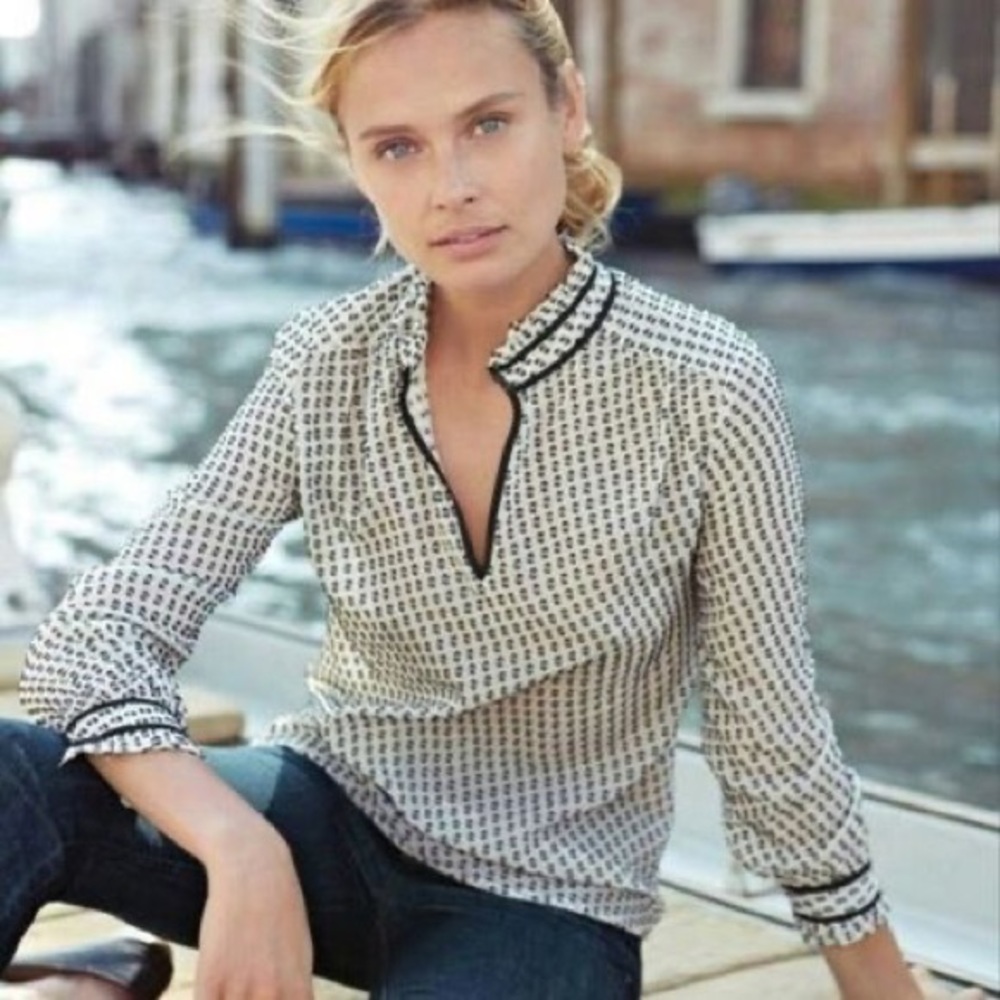 J Crew “Tipped Clip Swiss Dot Blouse” Size 0